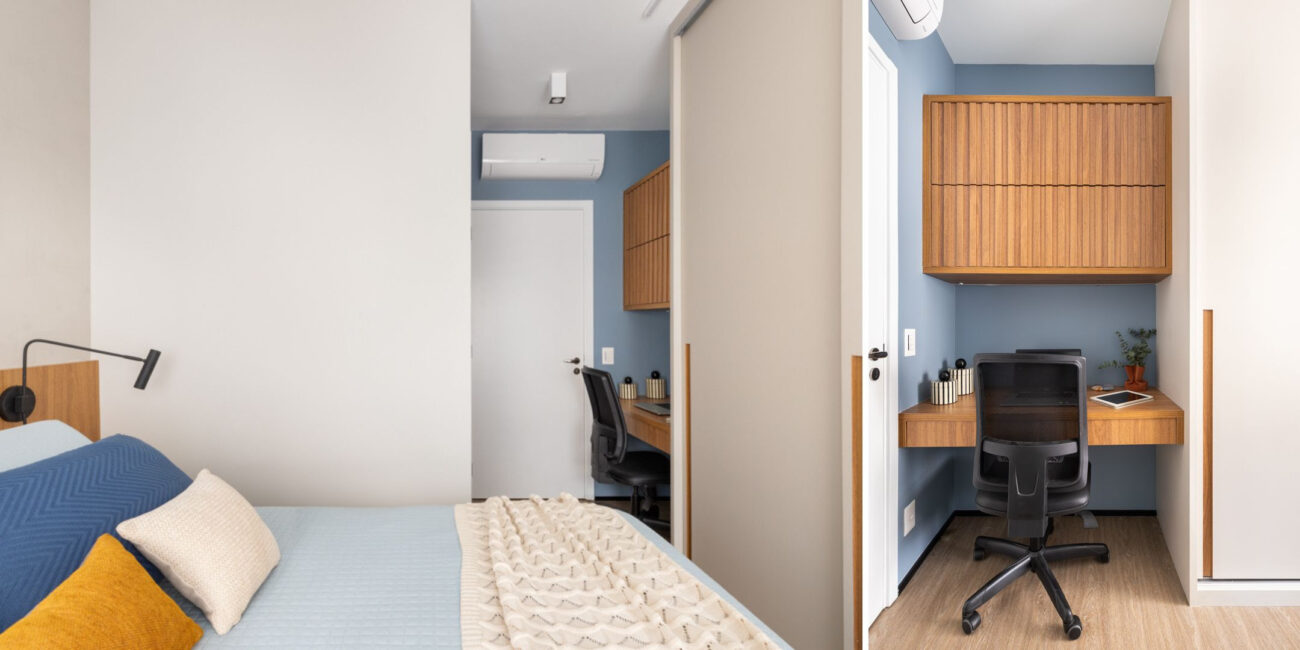 Reforma de apartamento revela a presença pontual das cores dentro de uma paleta sóbria pedida pelos moradores