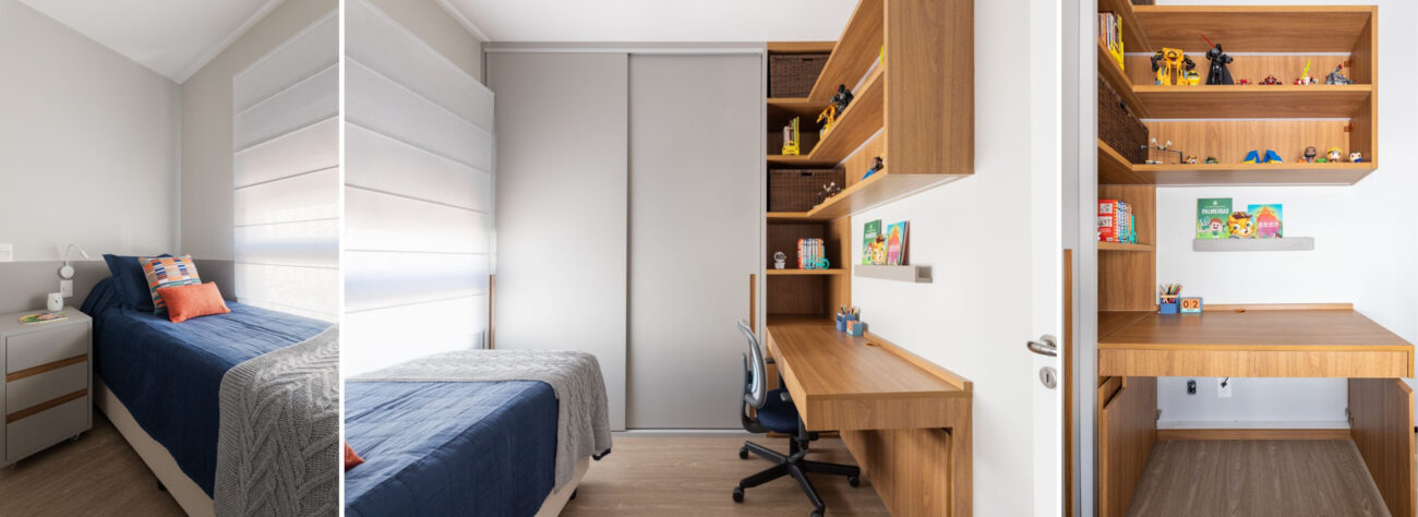 Reforma de apartamento revela a presença pontual das cores dentro de uma paleta sóbria pedida pelos moradores