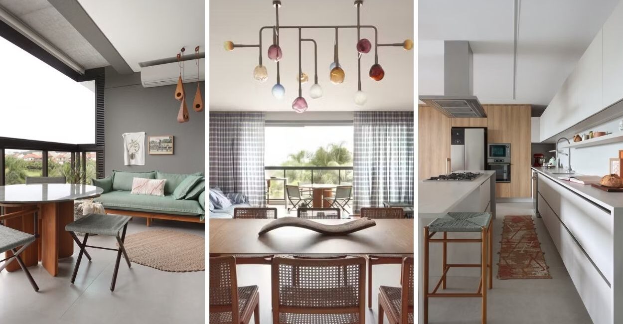 Cor, mobiliário autoral e uma parede derrubada: o apartamento de 250 m² em Jurerê que nasceu de um lustre