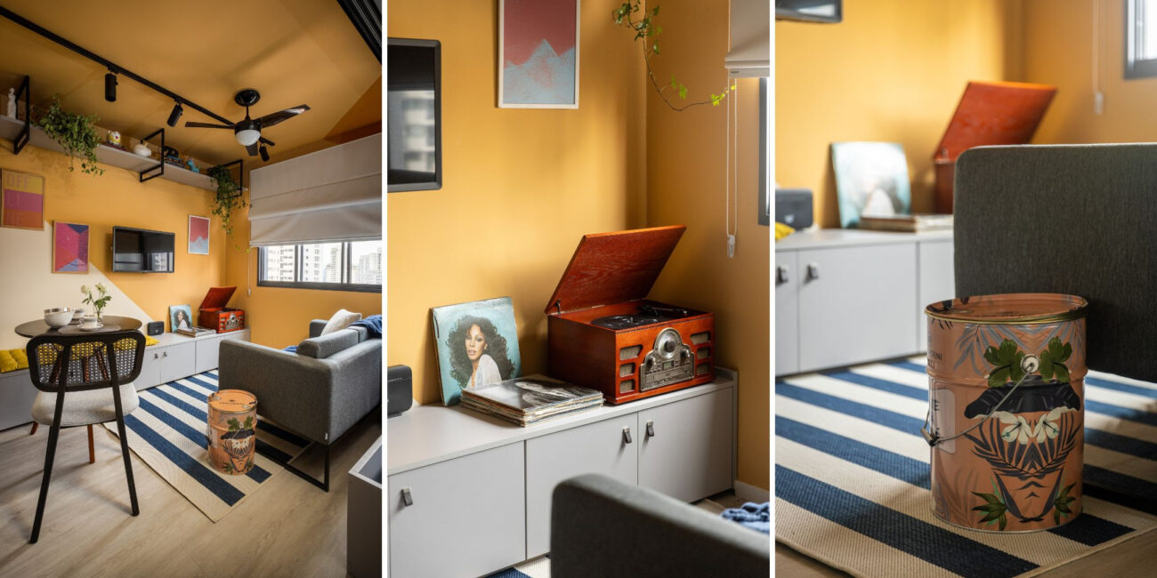 Apartamento de 25 m² em São Paulo prova que imóvel para alugar não precisa ser sem graça e o segredo está em uma parede que sumiu