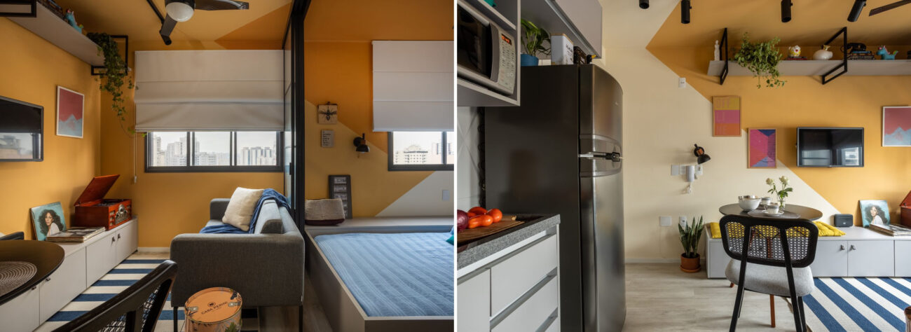 Apartamento de 25 m² em São Paulo prova que imóvel para alugar não precisa ser sem graça e o segredo está em uma parede que sumiu