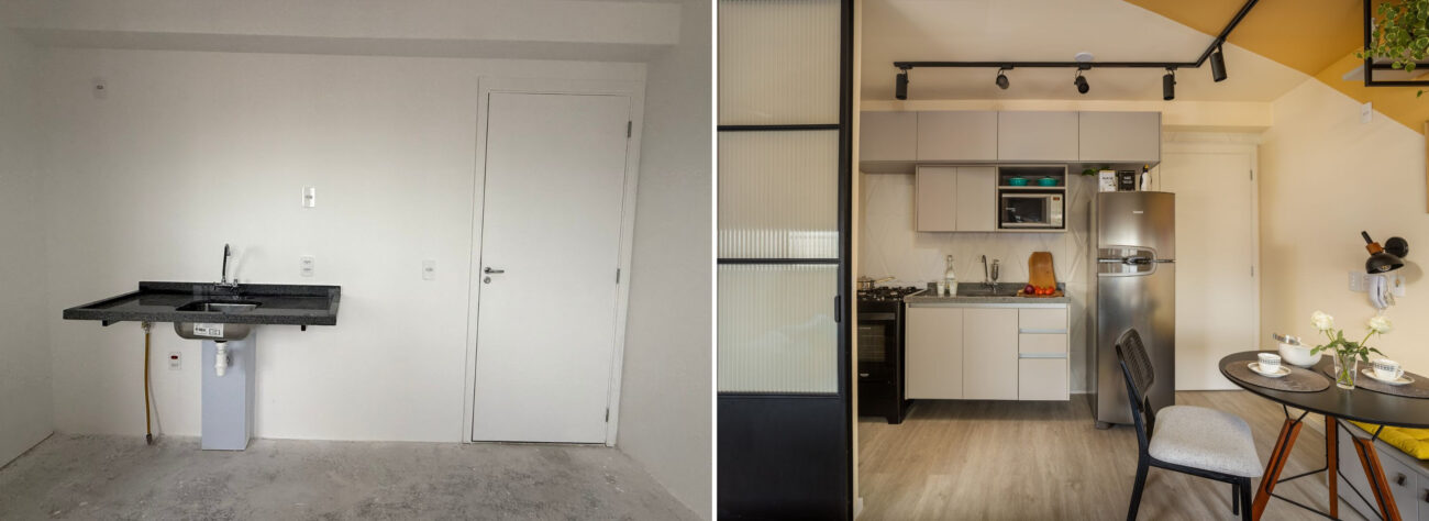 Apartamento de 25 m² em São Paulo prova que imóvel para alugar não precisa ser sem graça e o segredo está em uma parede que sumiu