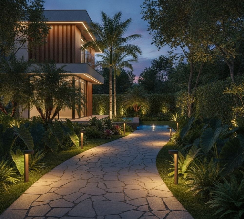 Iluminação externa em camadas: o que designers de paisagismo fazem diferente para transformar jardins e fachadas à noite