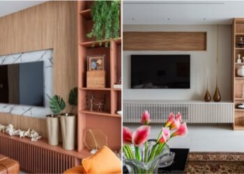 De um estilo mais moderno, com cores marcantes ou ainda mais elegantes: o rack da sala pode ser apresentado de diversas maneiras e acabamentos, sem perder de vista sua função estrutural e de apoio | Projetos: Daniela Funari Arquitetura | FOTOS: Mariana Camargo