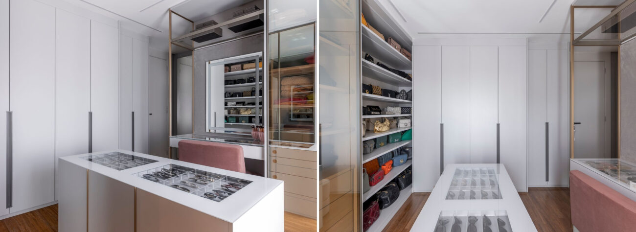 Walk-in closet e adega: o projeto que transforma guardar roupa e vinho em um ritual diário