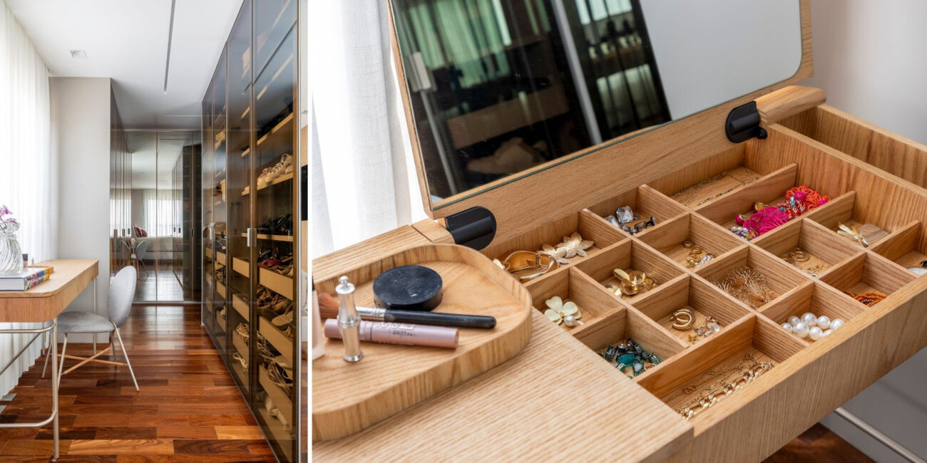 Walk-in closet e adega: o projeto que transforma guardar roupa e vinho em um ritual diário