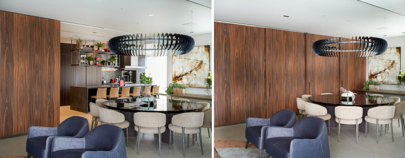Como separar a sala de TV do living sem construir uma parede? A resposta está em três materiais que a arquitetura já usa há décadas