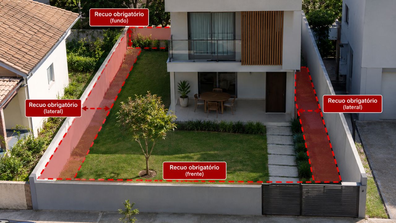 O que são "recuos obrigatórios" e como eles definem o que você pode ou não construir no seu terreno
