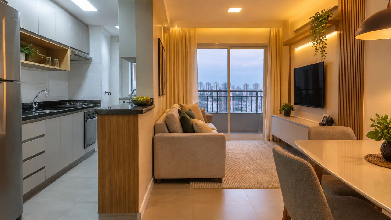 Cozinha integrada: os 3 erros de piso, luz e estilo que destroem a sensação de amplitude entre os ambientes