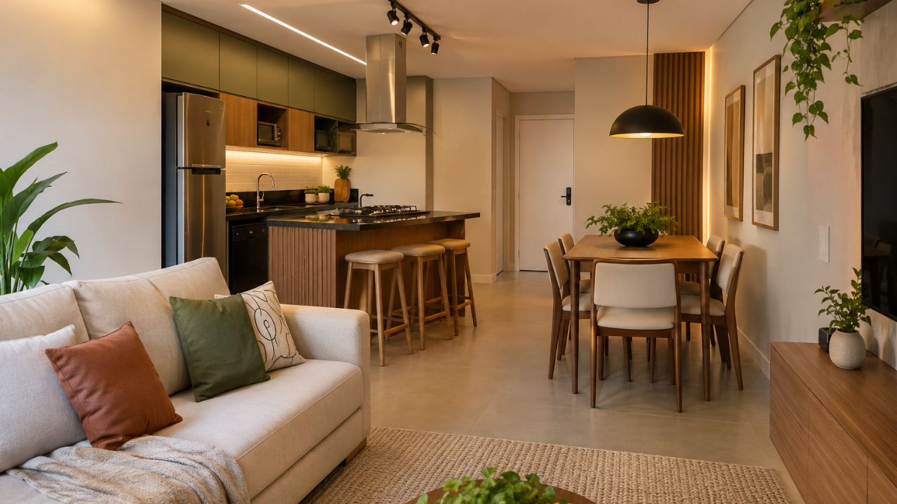 Cozinha integrada: os 3 erros de piso, luz e estilo que destroem a sensação de amplitude entre os ambientes
