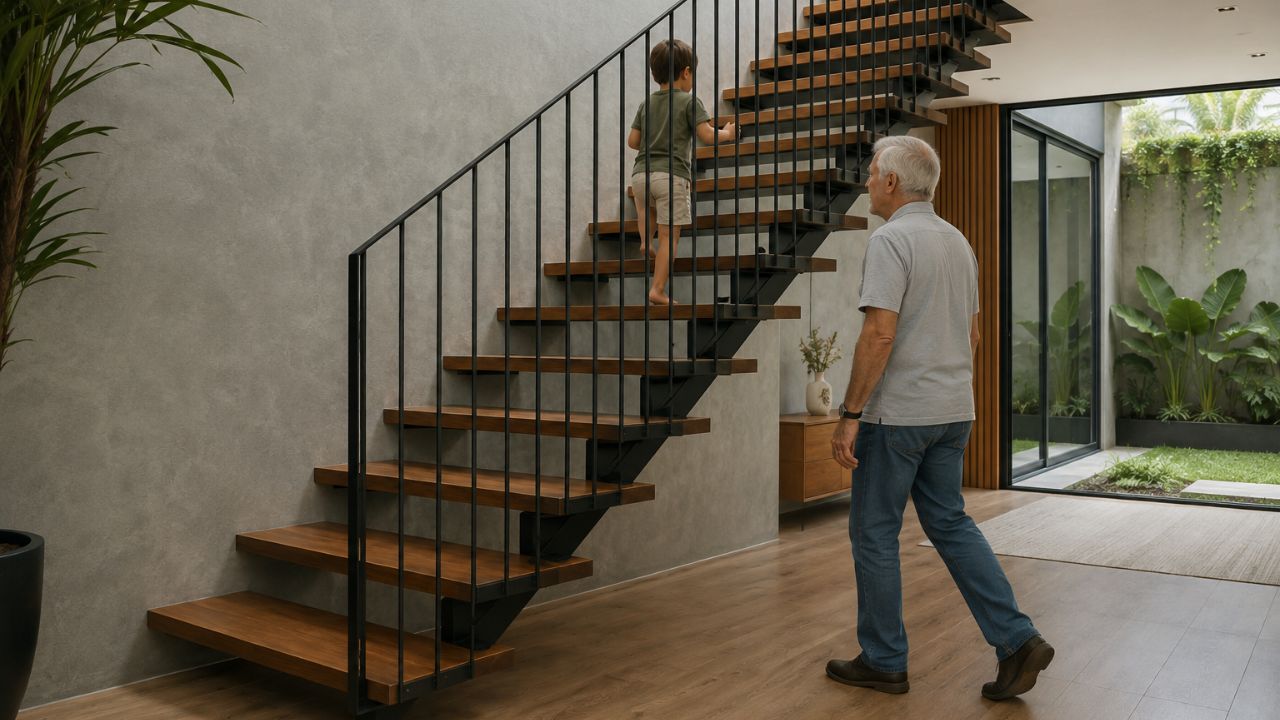 Escada com degraus vazados: são seguras com crianças e idosos? O que a norma técnica exige e como resolver sem perder o visual?
