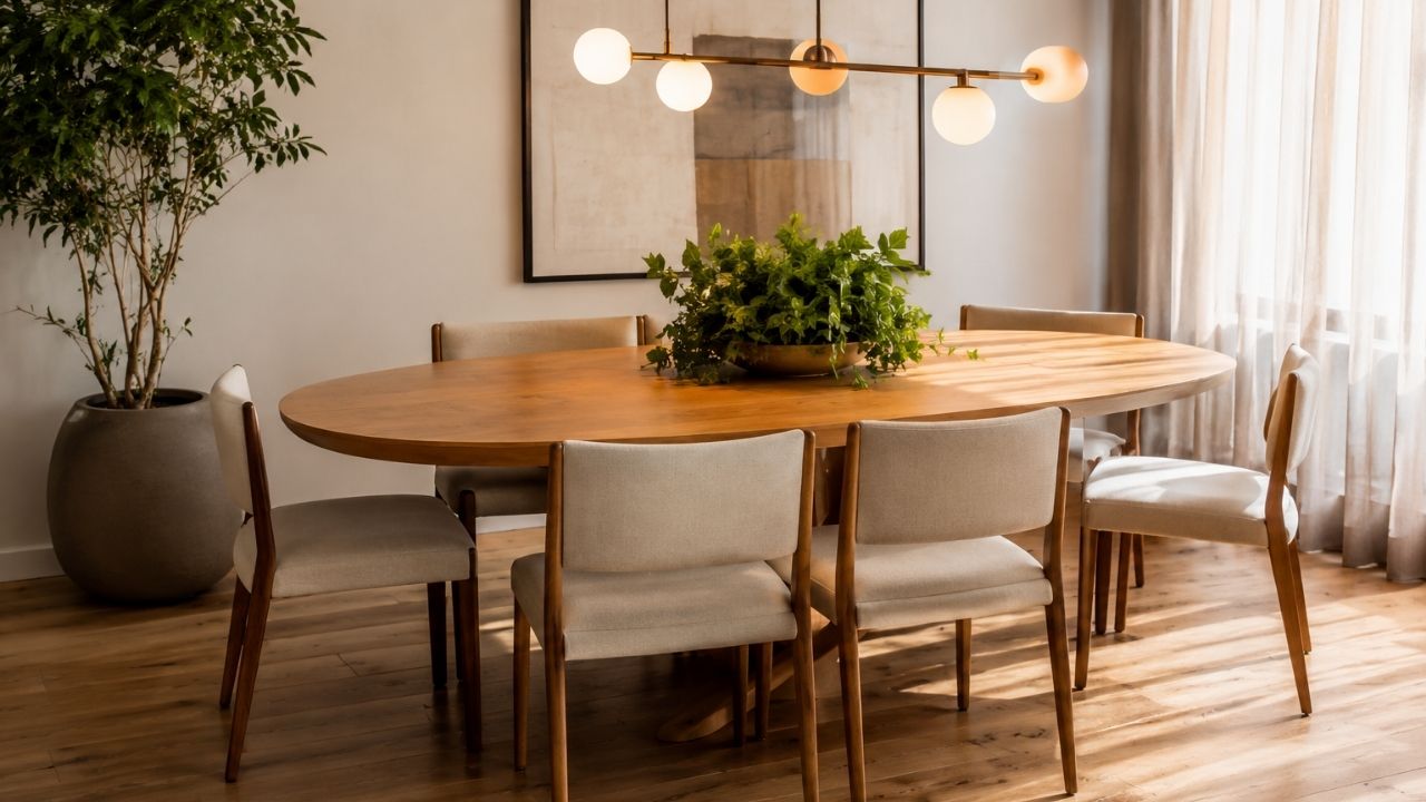 Mesa de jantar redonda, oval ou retangular: veja qual formato combina com o tamanho da sua sala e evita erro de circulação