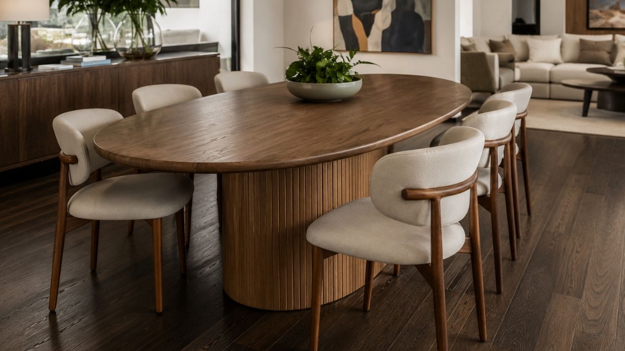 Mesa de jantar redonda, oval ou retangular: veja qual formato combina com o tamanho da sua sala e evita erro de circulação