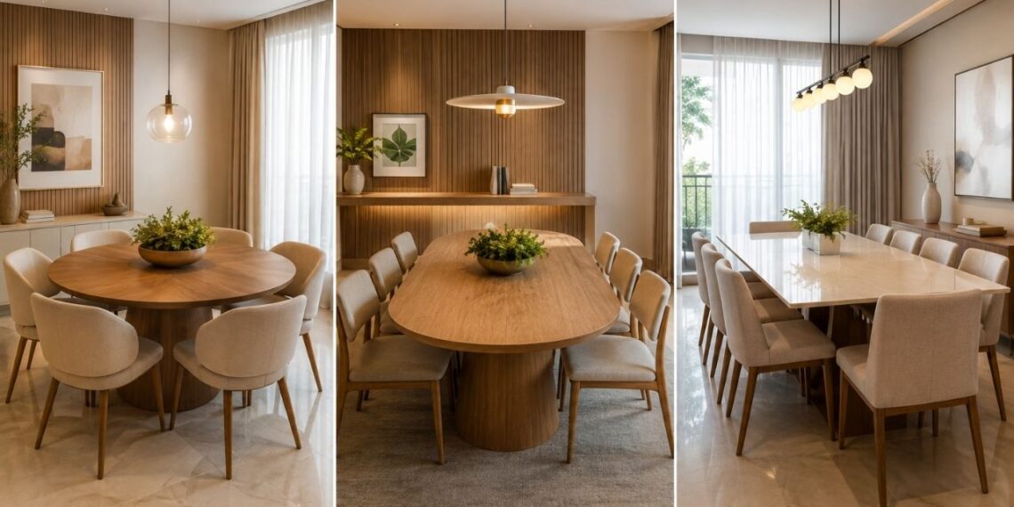 Mesa de jantar redonda, oval ou retangular: veja qual formato combina com o tamanho da sua sala e evita erro de circulação