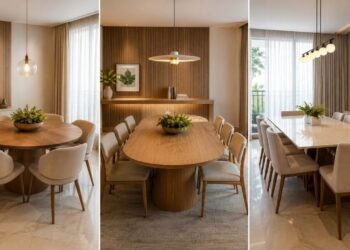 Mesa de jantar redonda, oval ou retangular: veja qual formato combina com o tamanho da sua sala e evita erro de circulação