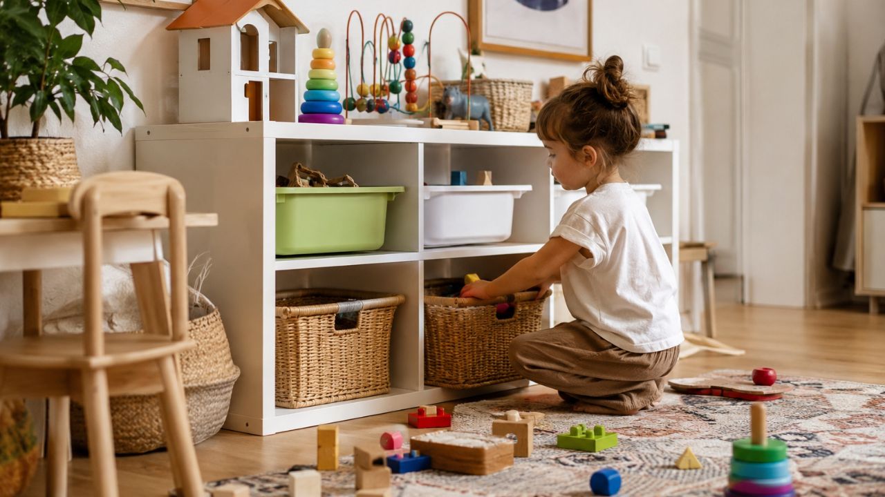 Brinquedos espalhados por toda a casa? Saiba como criar sistemas de organização que a criança consegue usar sozinha — e manter!