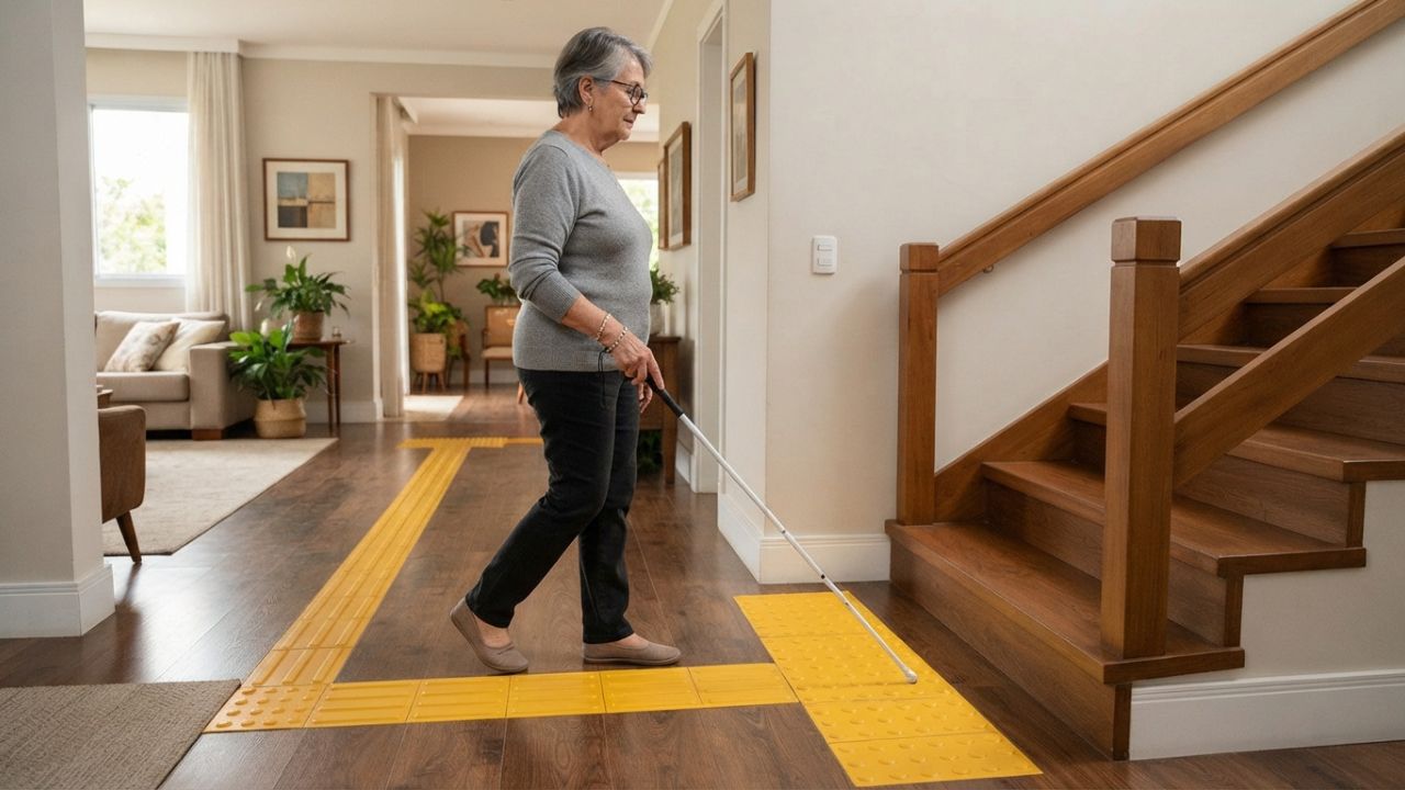 Piso tátil em residências: quando faz sentido, como instalar e onde ele realmente ajuda quem tem deficiência visual
