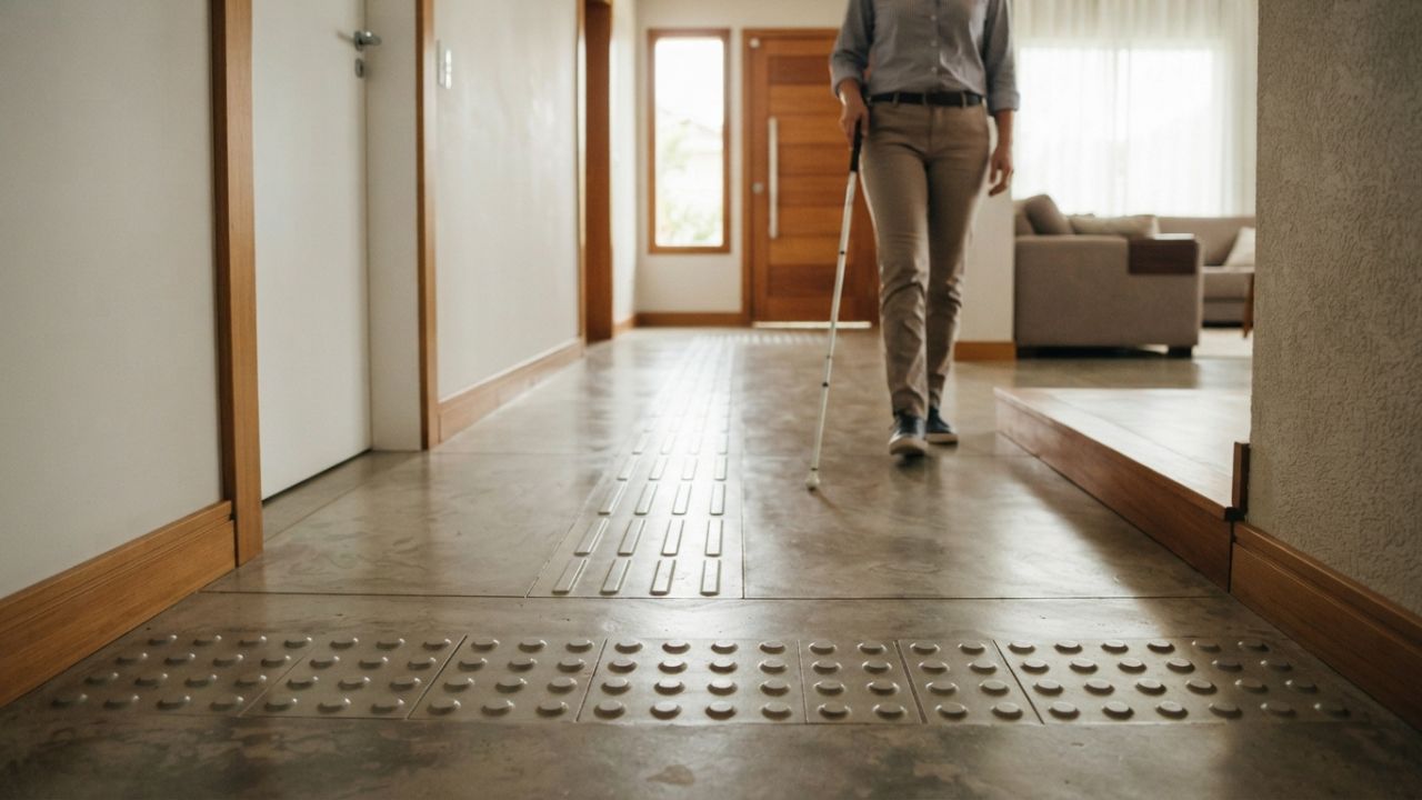 Piso tátil em residências: quando faz sentido, como instalar e onde ele realmente ajuda quem tem deficiência visual