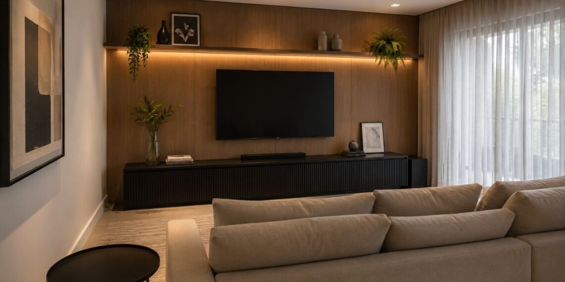 Qual o tamanho ideal do rack para o sofá? Entenda a proporção ideal e como evitar essa armadilha na sala de TV