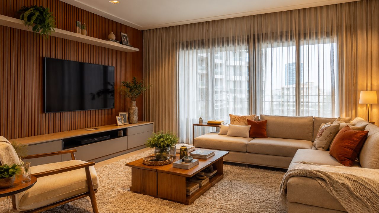 Uma sala aconchegante não se faz com decoração, se faz com camadas: entenda!