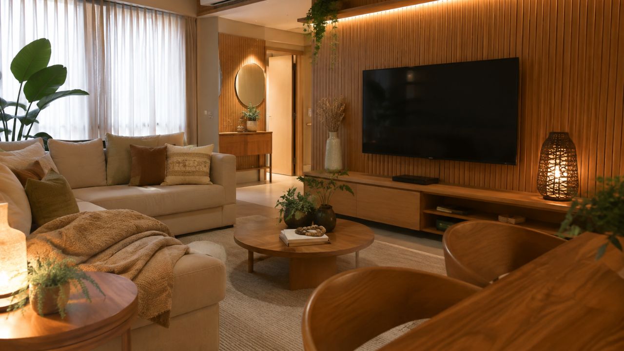 Uma sala aconchegante não se faz com decoração, se faz com camadas: entenda!