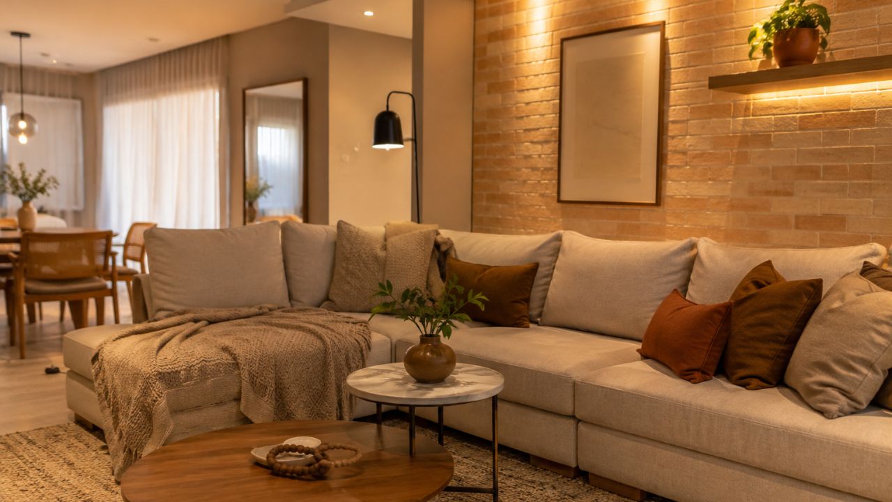 Uma sala aconchegante não se faz com decoração, se faz com camadas: entenda!