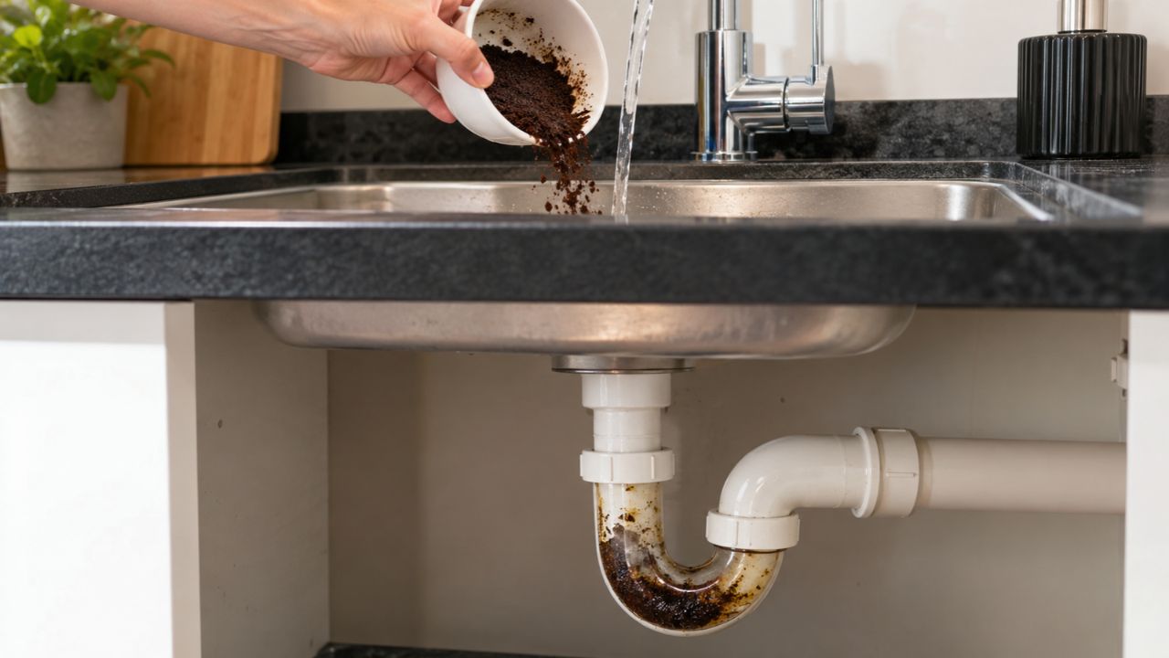 A borra de café pode entupir o ralo da pia aos poucos, mesmo descartada com água corrente