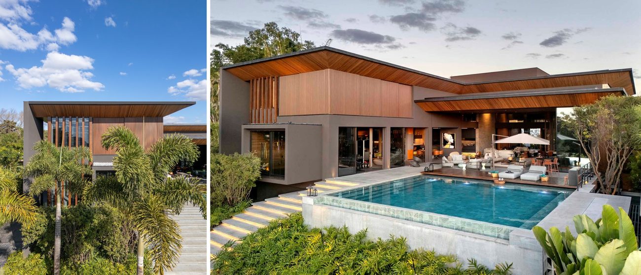 Casa contemporânea em Brasília ganha jardim tropical denso: entenda como a vegetação preserva vista e privacidade da residência