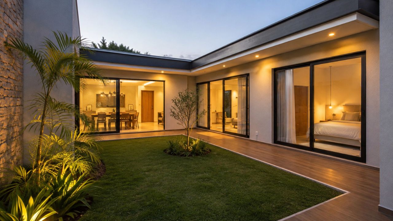 Planta em L vira aposta de arquitetos em terrenos estreitos e resolve luz, ventilação e privacidade de uma vez