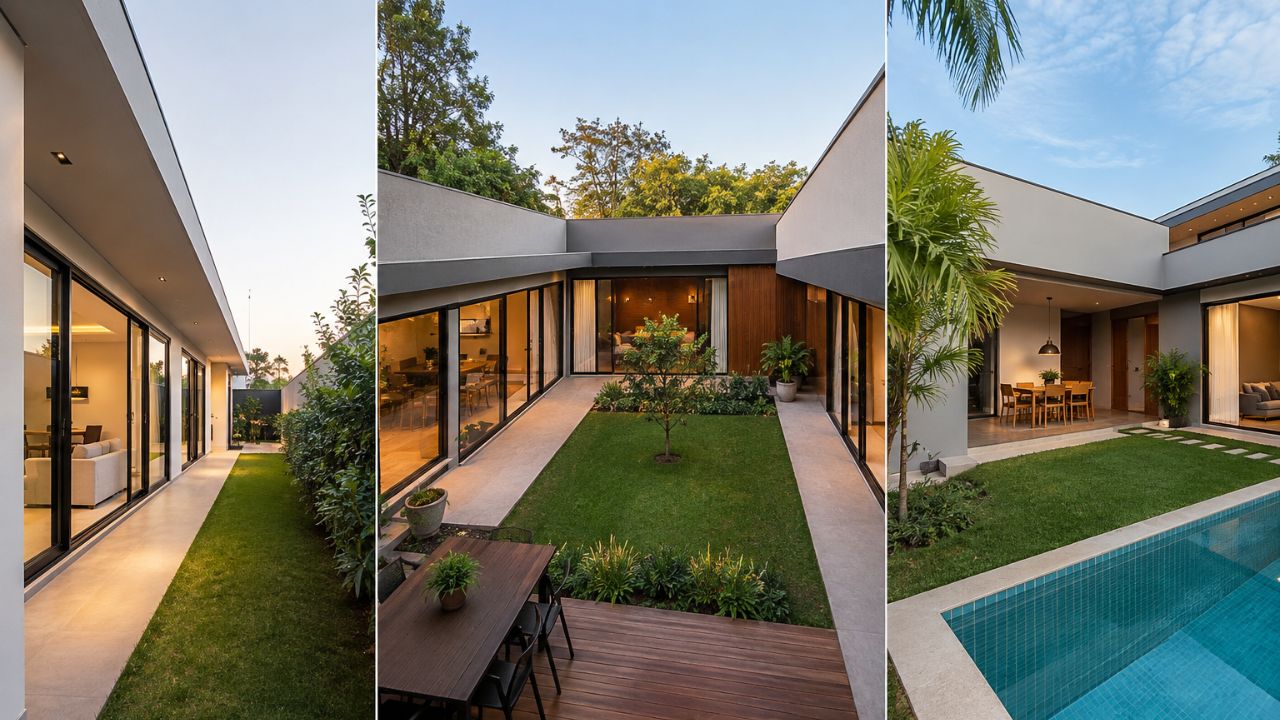 Planta em L vira aposta de arquitetos em terrenos estreitos e resolve luz, ventilação e privacidade de uma vez