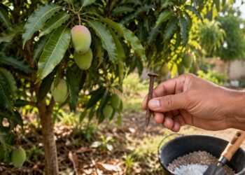 Pé de manga sem florir? Conheça o truque do prego enferrujado e a fórmula de adubação usada logo depois no quintal