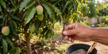 Pé de manga sem florir? Conheça o truque do prego enferrujado e a fórmula de adubação usada logo depois no quintal