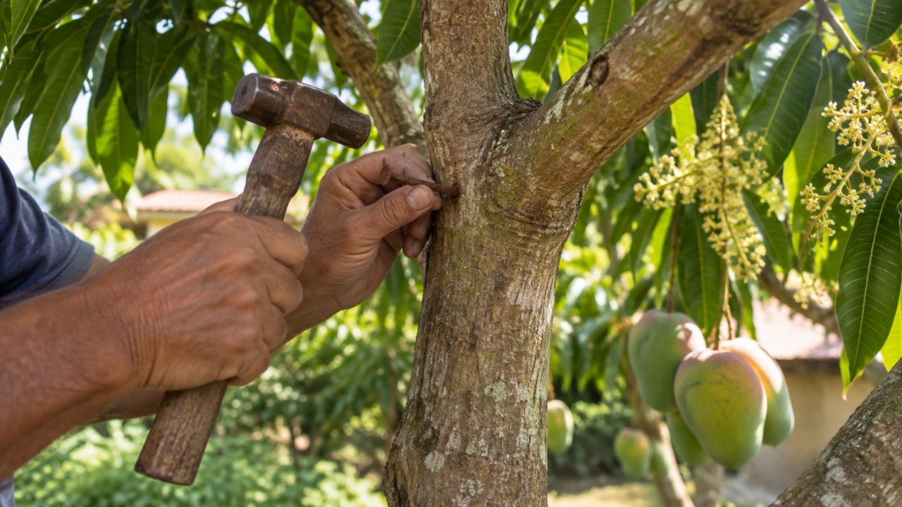 Pé de manga sem florir? Conheça o truque do prego enferrujado e a fórmula de adubação usada logo depois no quintal