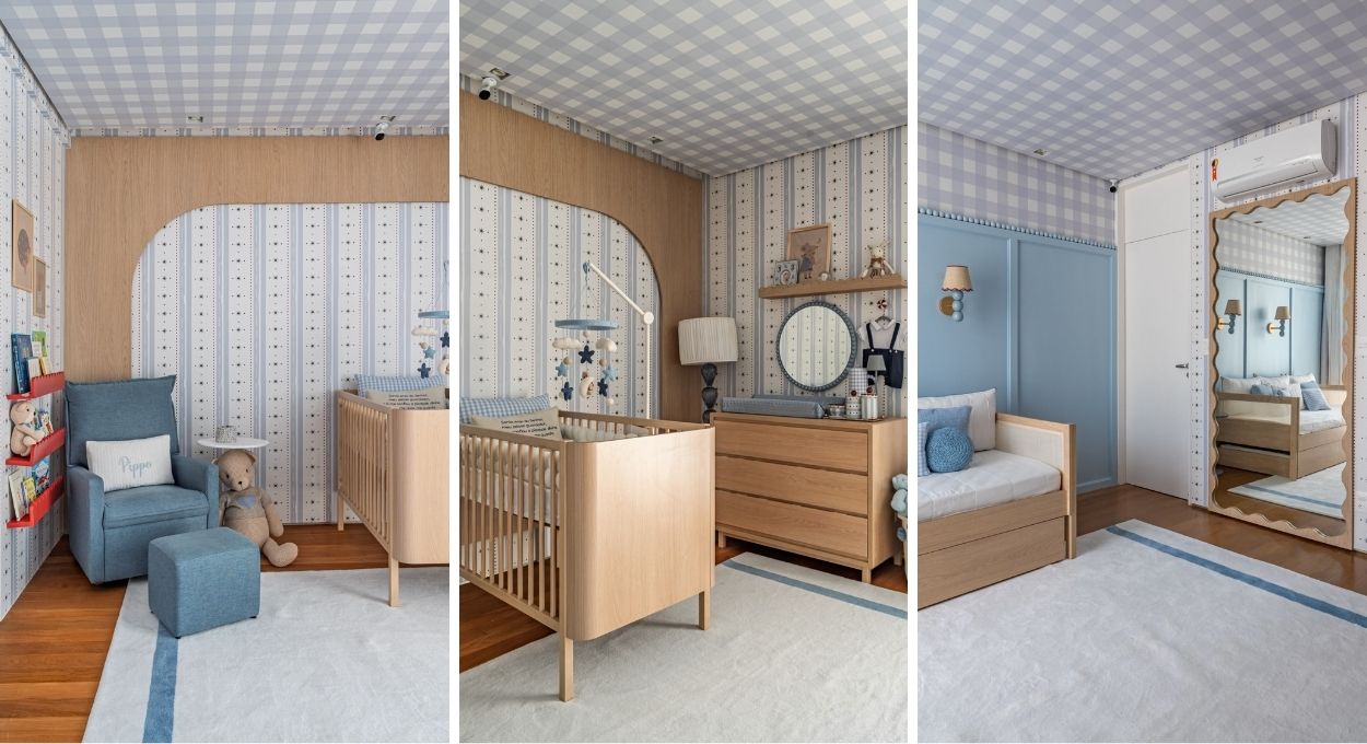 Quarto de bebê ganha decoração em azul-claro e madeira natural: veja como ficou o cantinho do filho de Sthefany Brito