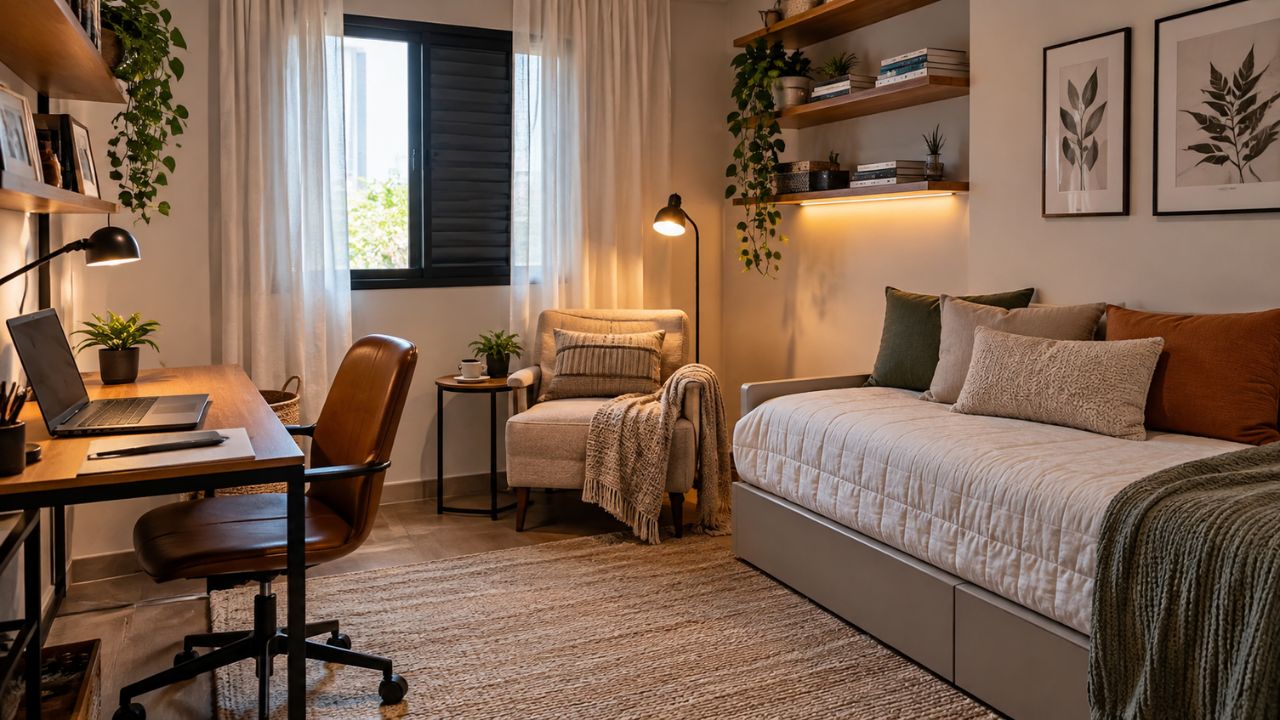 Quarto de hóspedes parado em casa? Entenda como ele pode virar escritório, ateliê ou sala de leitura no dia a dia