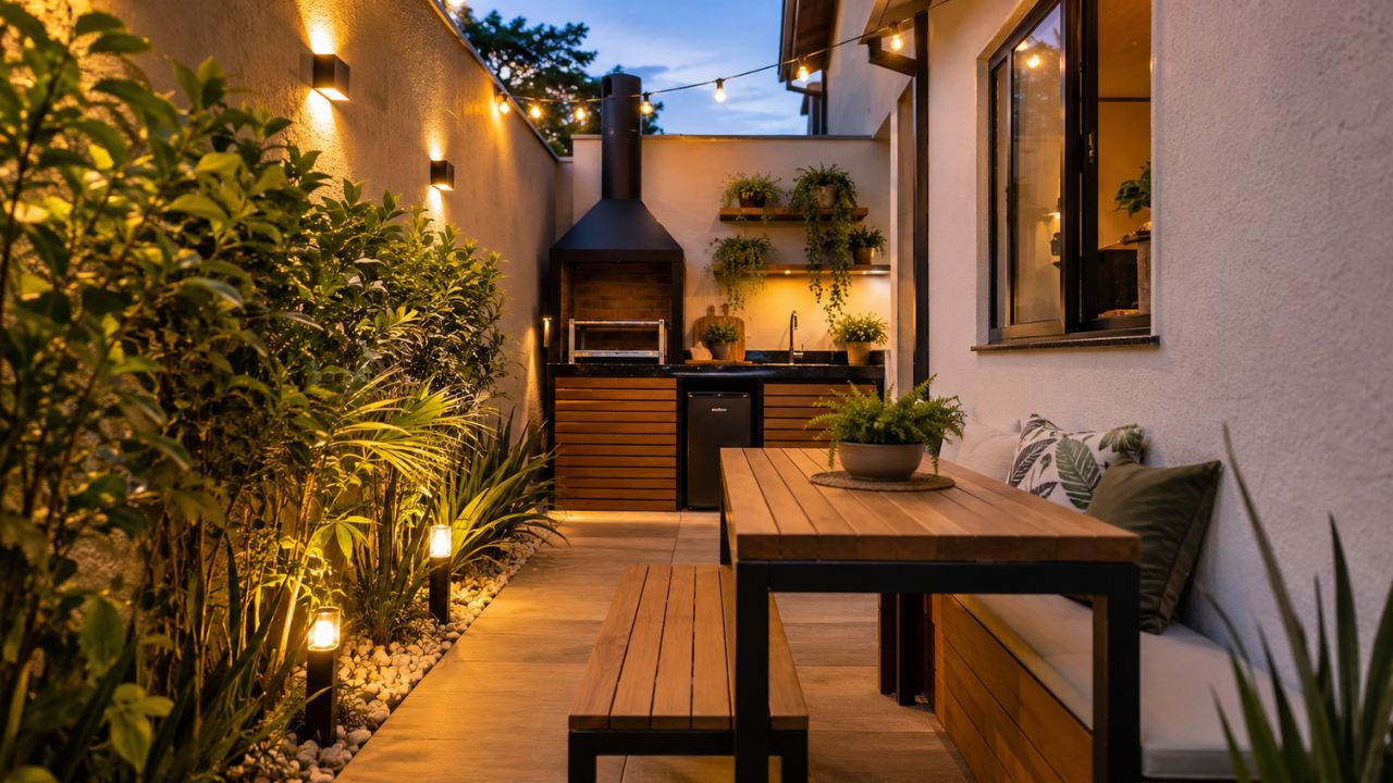 Quintal pequeno pode ter área gourmet mesmo em espaços compactos: veja como aproveitar cada canto da lateral da casa