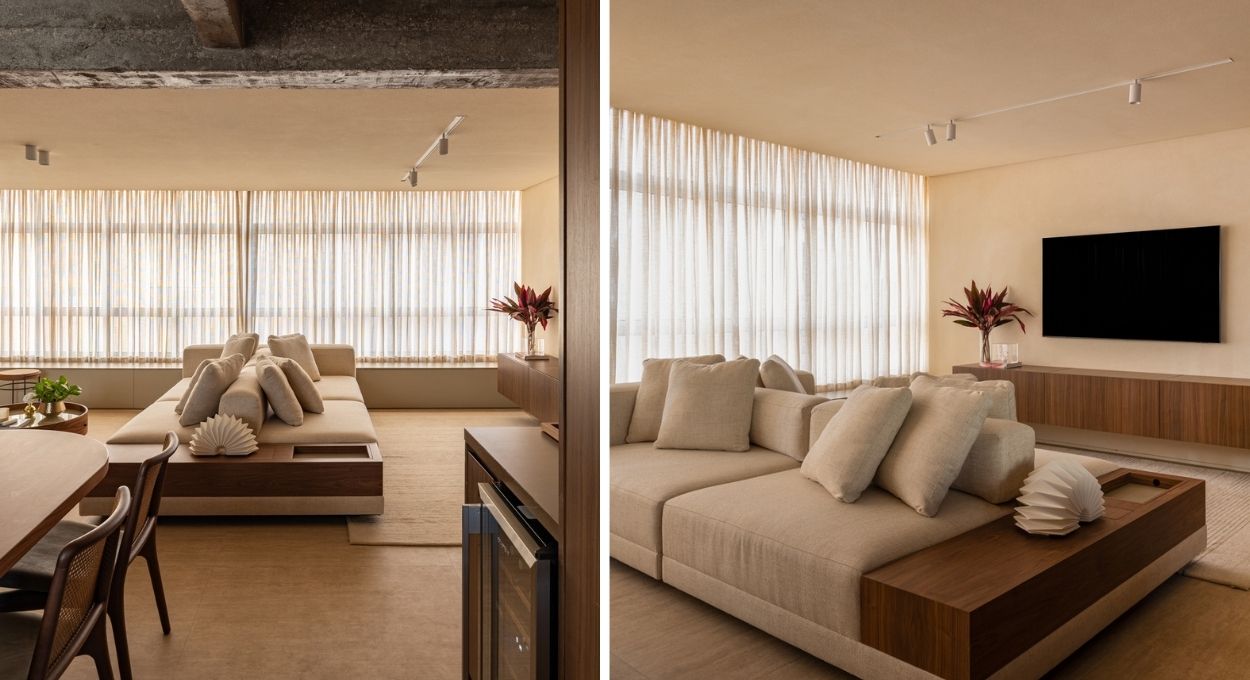 Apartamento de 130 m² nos Jardins ganha closet em madeira clara e piso em espinha de peixe na suíte