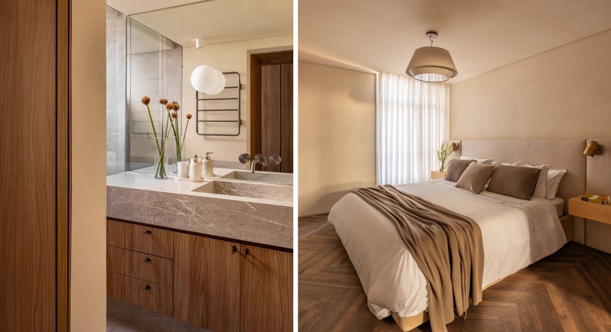 Apartamento de 130 m² nos Jardins ganha closet em madeira clara e piso em espinha de peixe na suíte