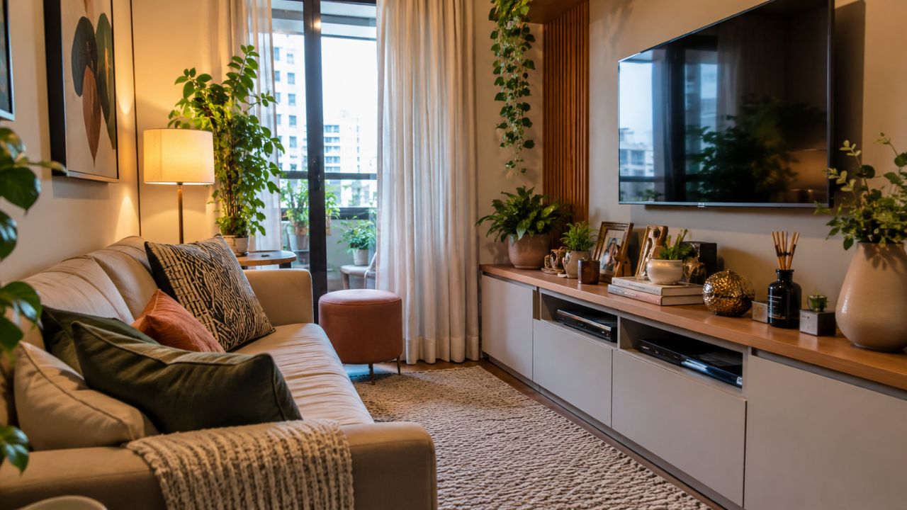 Sala pequena que parece bagunçada mesmo estando arrumada: 3 erros de decoração explicam a sensação de peso no ambiente