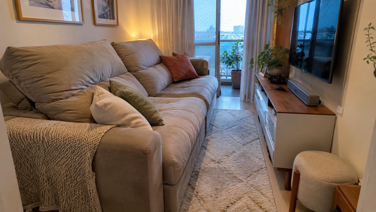 Sala pequena que parece bagunçada mesmo estando arrumada: 3 erros de decoração explicam a sensação de peso no ambiente