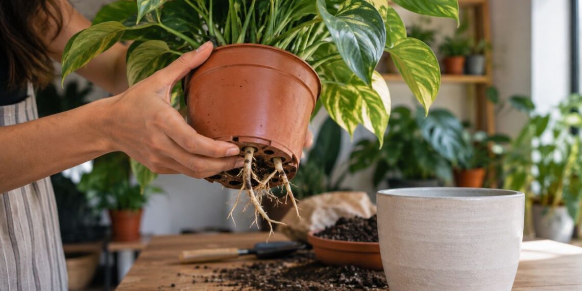 A raiz saindo pelo furo do vaso é só um dos 10 sinais de que a planta precisa de mais espaço