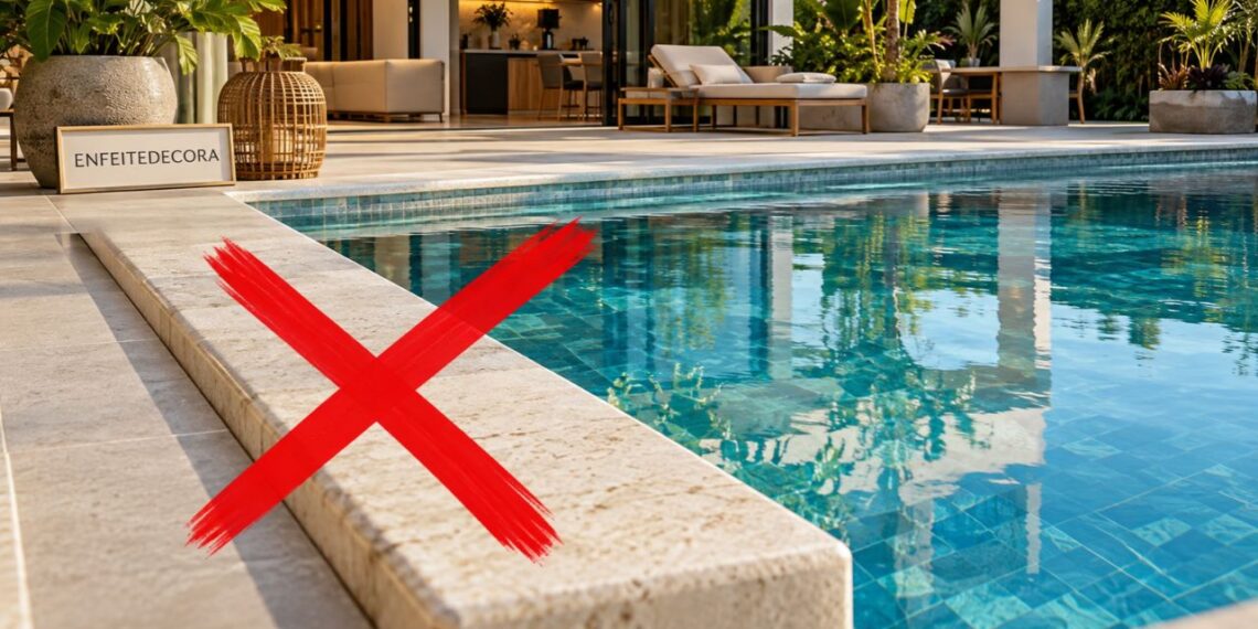 Adeus à borda clássica da piscina: entenda como o revestimento inclinado está deixando os projetos com visual mais limpo e amplo