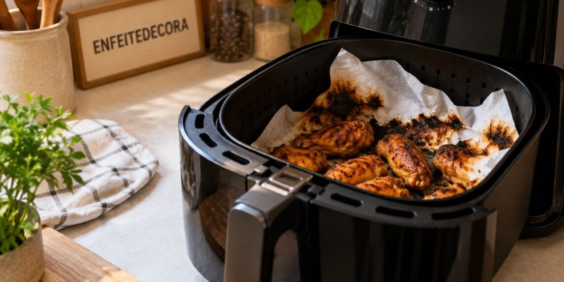 Morador usa papel toalha na airfryer durante o preparo e entende por que o material não é recomendado