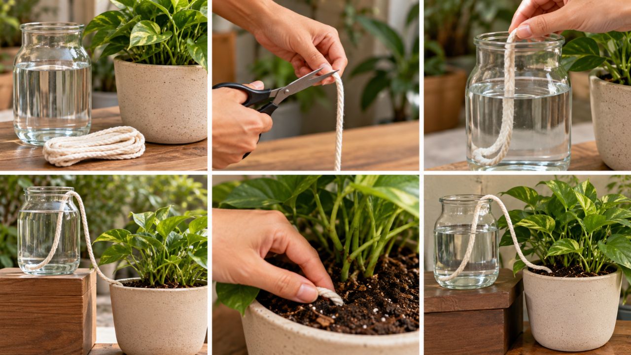 Você sabia que um barbante consegue regar as plantas enquanto você viaja? entenda a técnica da capilaridade que salva as férias