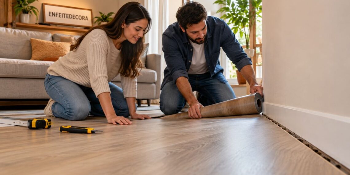 Casal renova piso da sala com manta vinílica e descobre o motivo que levou o instalador a deixar frestas nas bordas do ambiente