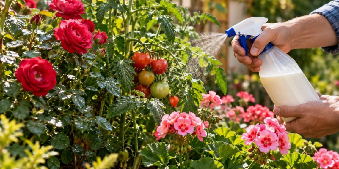 Fungicida natural com leite protege roseiras, tomateiros e gerânios do oídio nesta época do ano