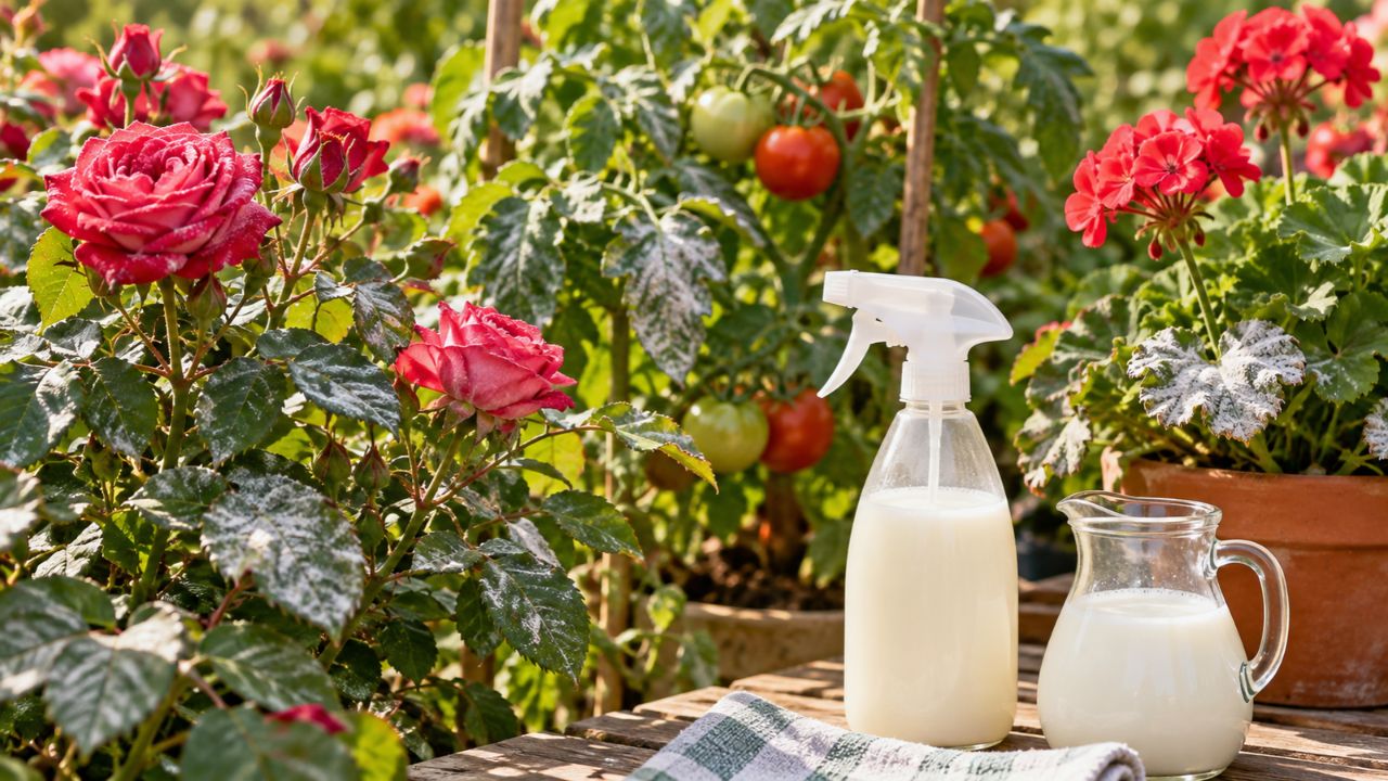 Fungicida natural com leite protege roseiras, tomateiros e gerânios do oídio nesta época do ano