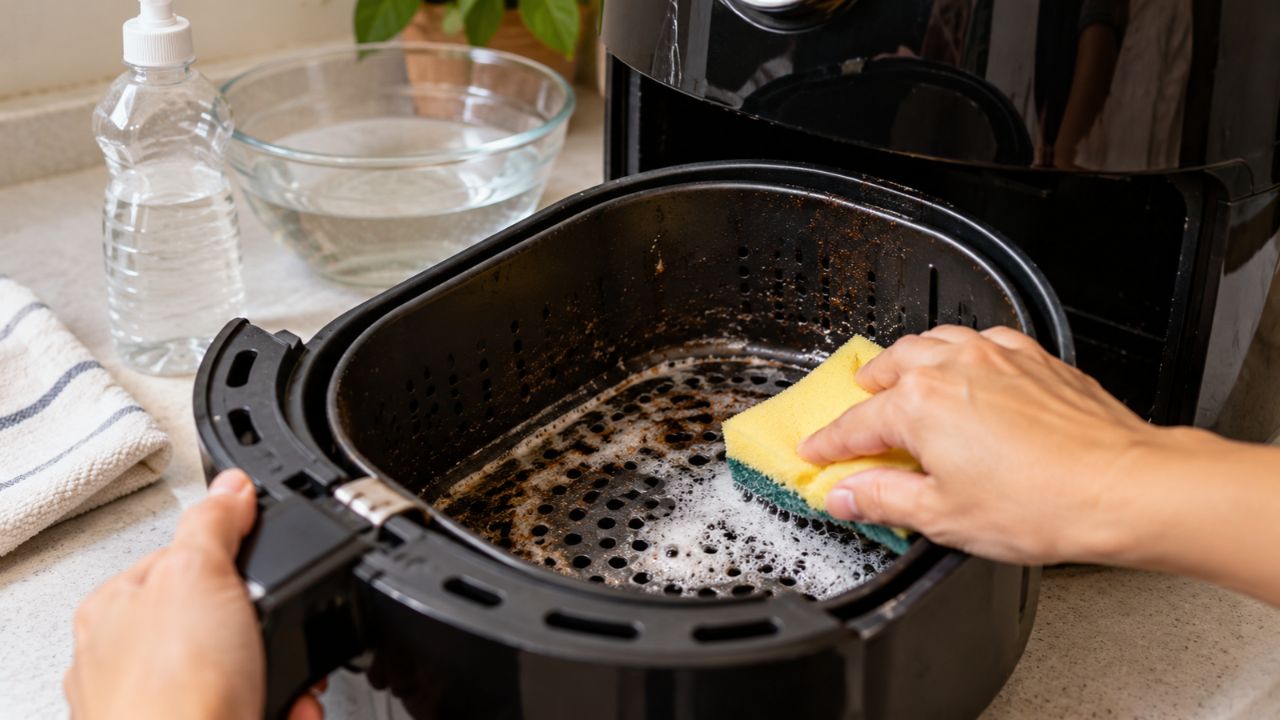 Airfryer suja por dentro? Veja o método com detergente e água morna que remove a gordura em poucos minutos