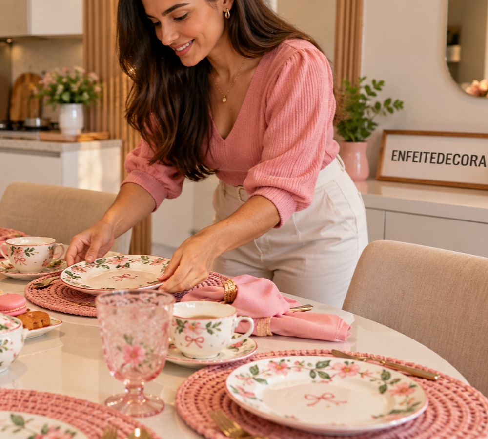 Ideia de mesa posta para o outubro rosa