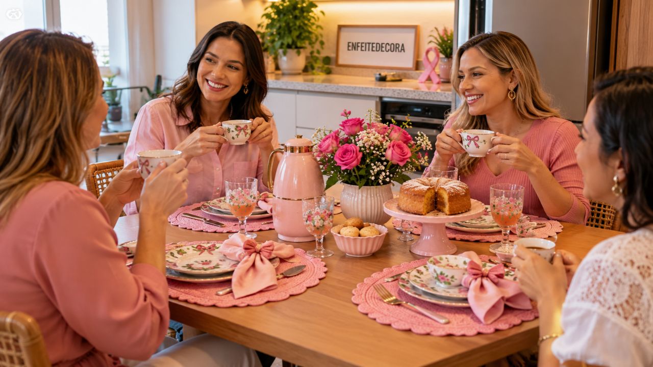 Ideia de mesa posta para o outubro rosa